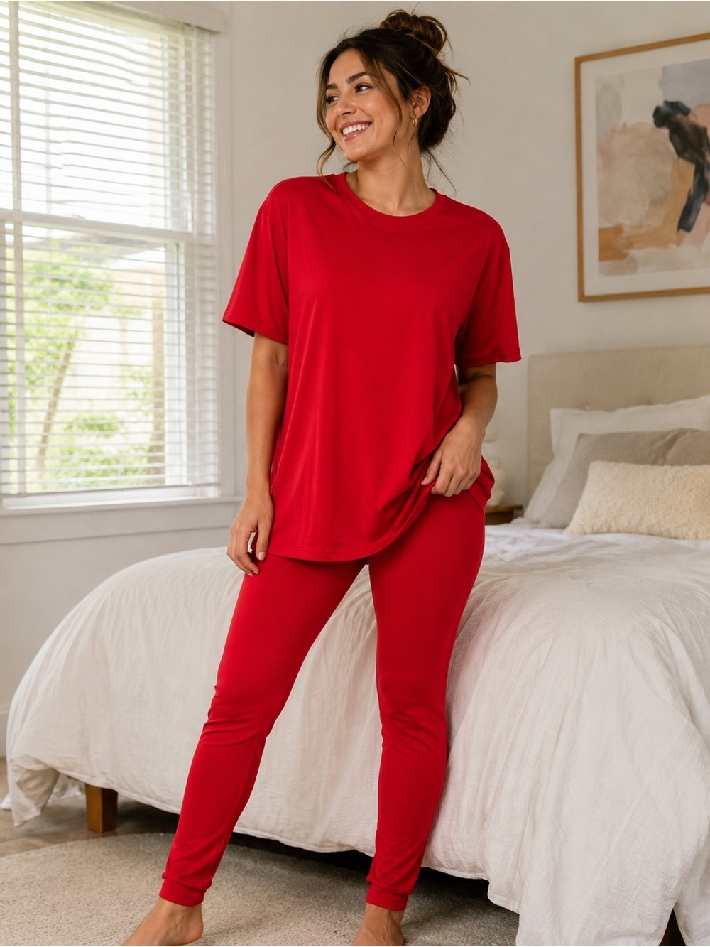 Zenana M Red 2 Piece Lounge Set Short Sleeve Top Leggings Soft Stretch NWOT
